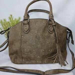 BEUNO SHOULDER BAG, DARK OLIVE GREEN, LEATHER, MULTIPLE POCKETS, GREAT CONDITION